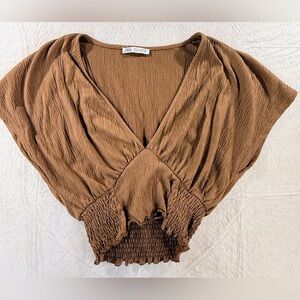 Zara crop top blouse size Small light brown